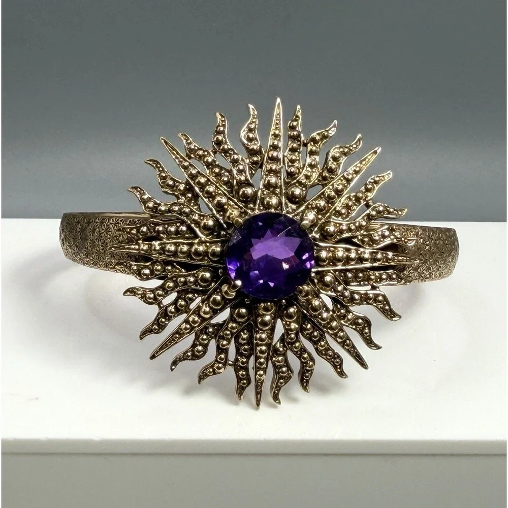 Nicky Butler Bronze Starburst Purple Quartz Statement Cuff Bracelet